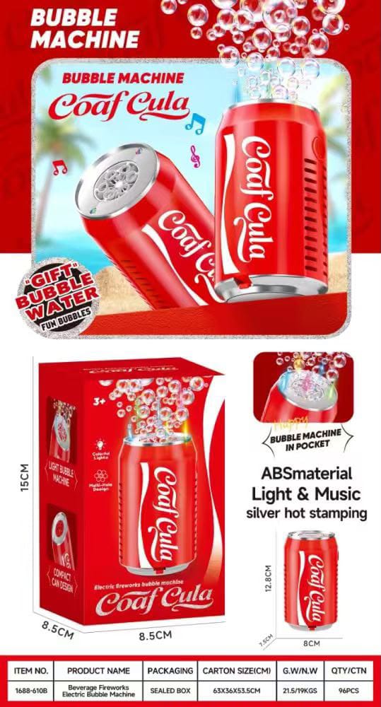 Soda Can Bubble Blower Toy with LED Lights & Music