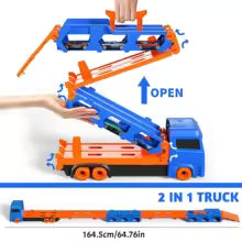 2-in-1 Transforming Truck Playset with Race Track & 2 Alloy Cars