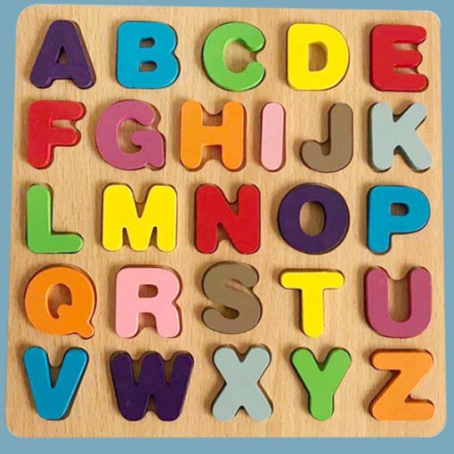 Wooden Alphabet Numbers & Animals Puzzle Block Board - KIDZMART