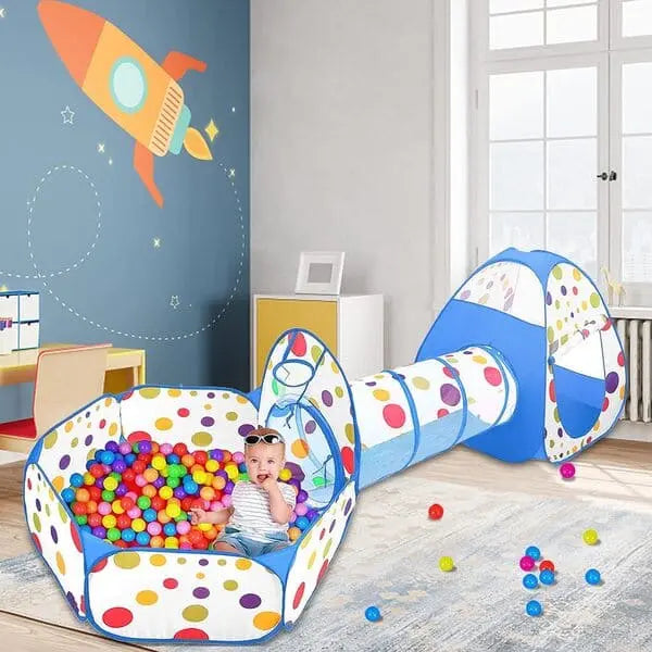 3 in 1 Tunnel Tent House For Kids With 50 Soft Balls