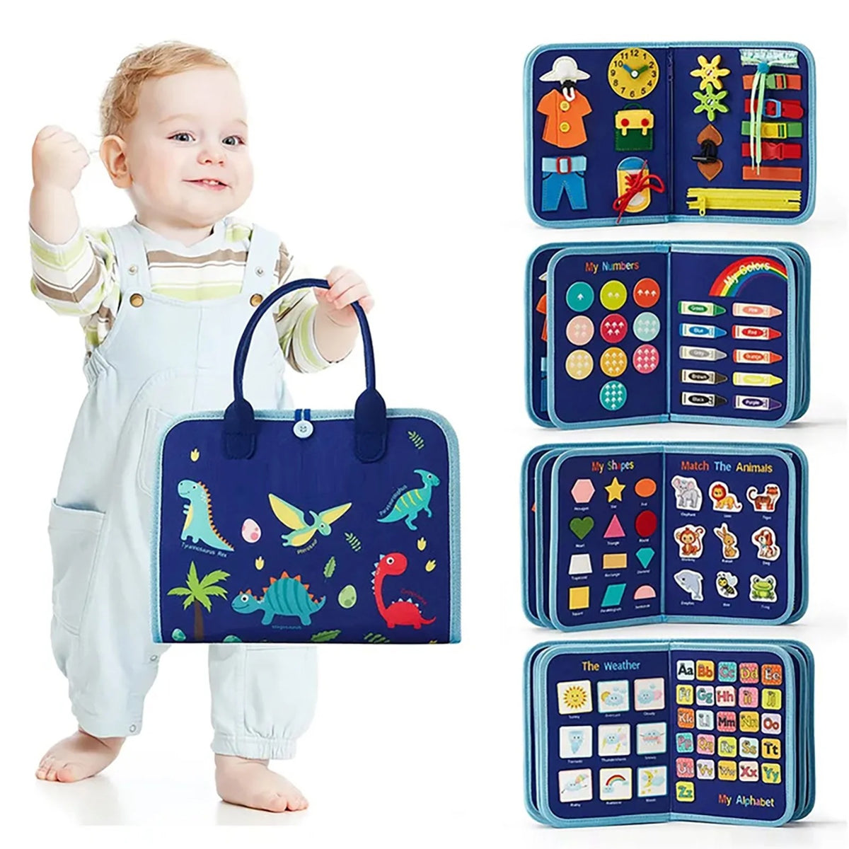KidoKraze Montessori toddler activity busy book with colorful fabric pages and interactive learning activities for young children