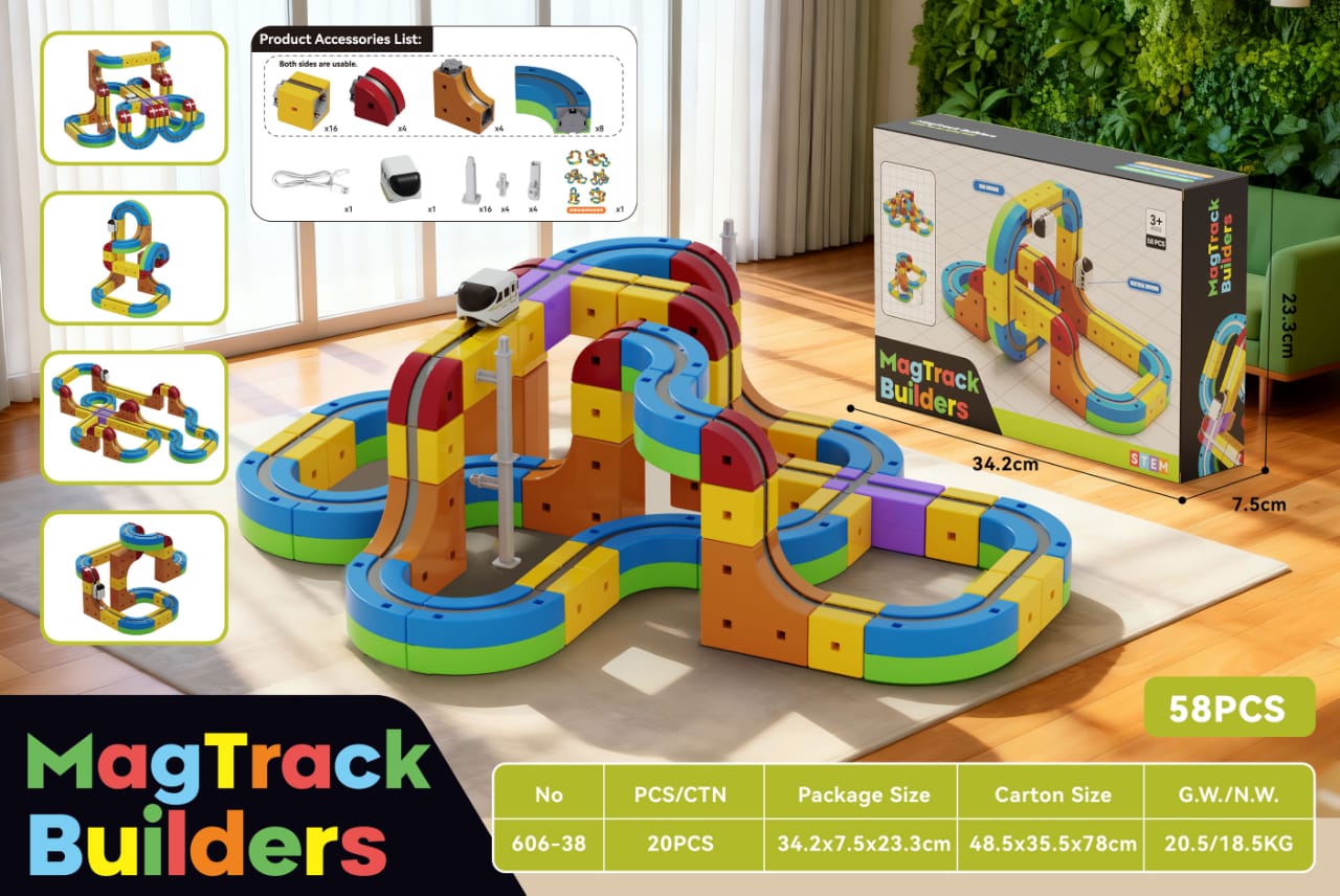 MagTrack Builder magnetic STEM track set with 49 pieces from Martin's Hub, featuring colorful magnetic rods and connectors for creative building.