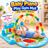 KidoKraze Baby Piano Play Gym mat with colorful piano keys, soft fabric, and hanging toys for tummy time and early play development.