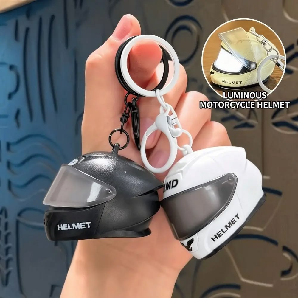KidoKraze mini helmet keychain featuring an LED light, compact and detailed with vibrant colors and realistic helmet design.
