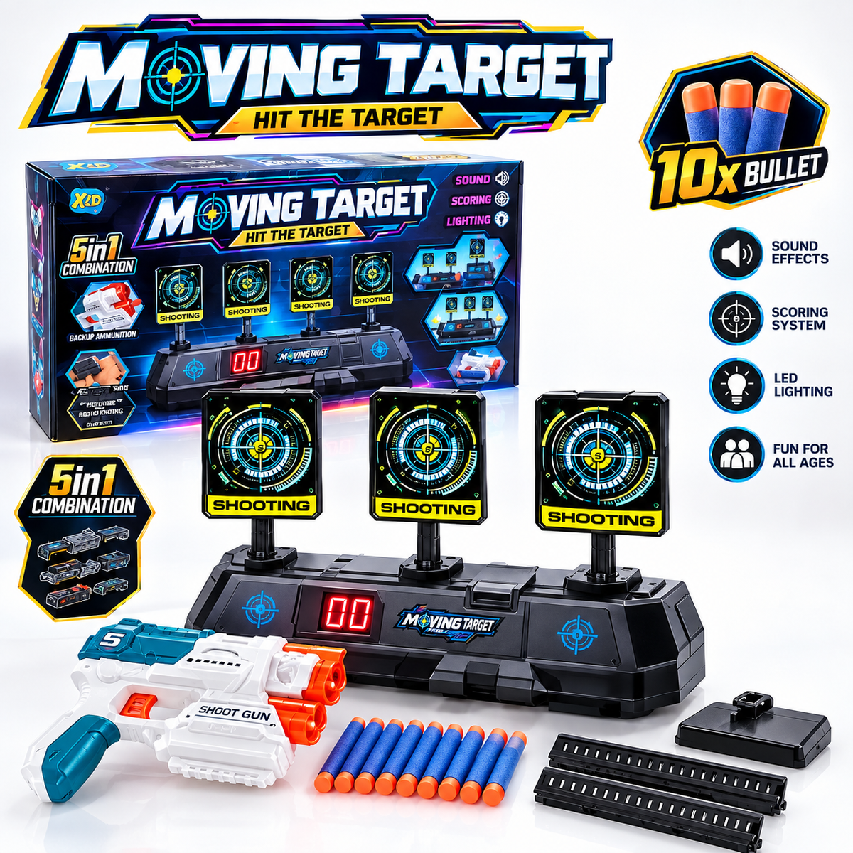 KidoKraze moving electronic scoring target toy set with colorful targets and electronic scoring display for kids' active play