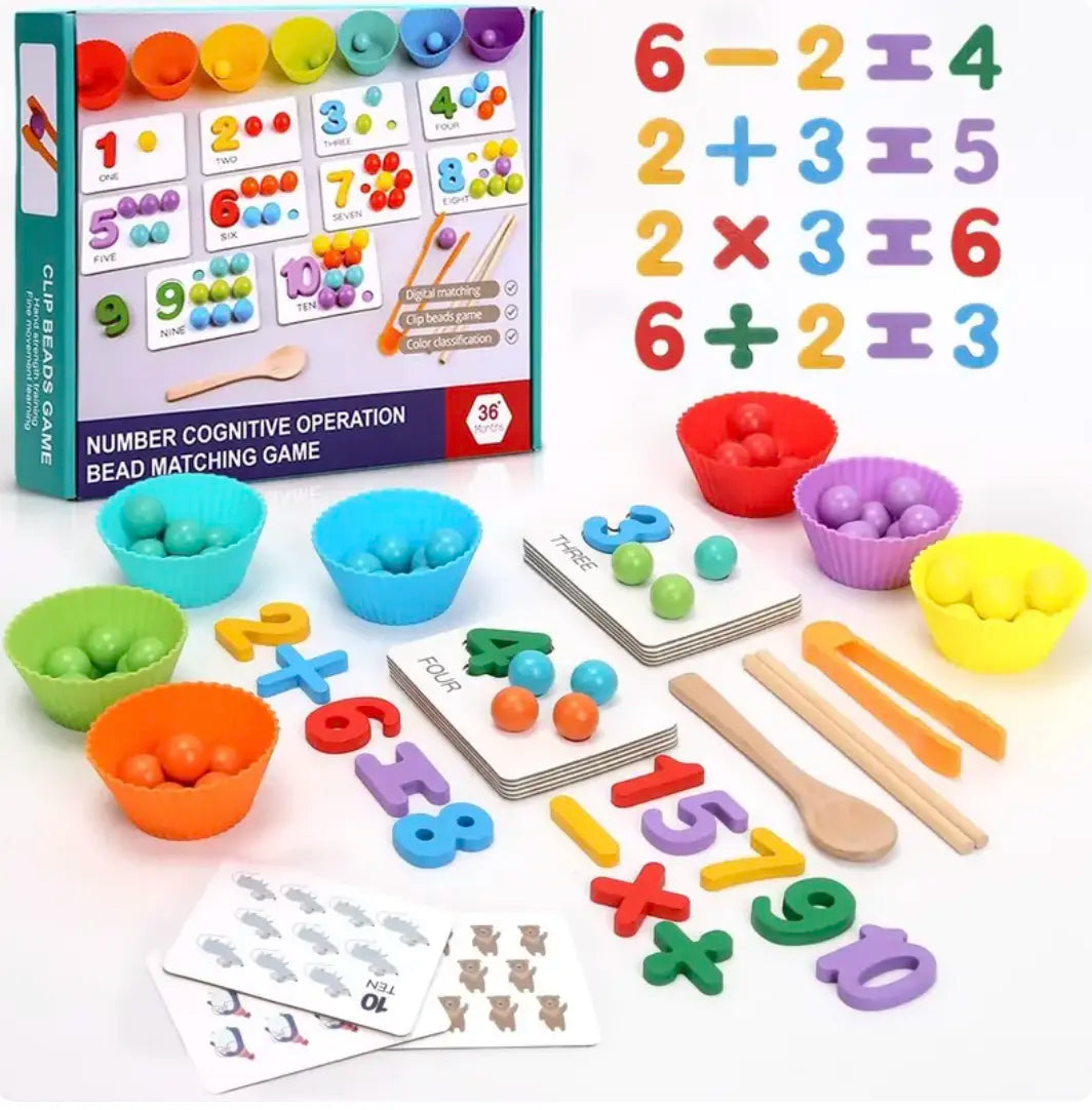 Wooden Clip Beads & Number Cognitive Operation Matching Game