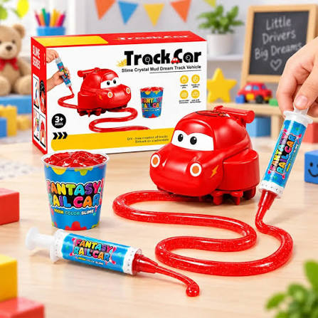 KidoKraze DIY Magic Slime Track Car Toy with colorful slime and miniature race cars on a track for creative play.