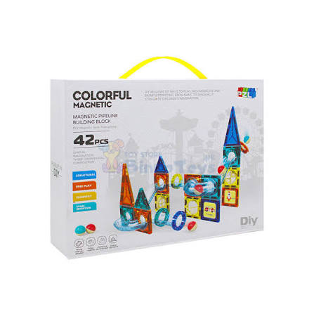 KidoKraze Magnetic Tile Blocks puzzle set with colorful magnetic tiles arranged for stacking and building fun.