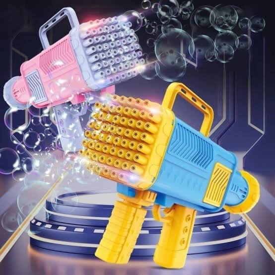 KidoKraze automatic cell-operated bubble gun producing streams of bubbles, perfect for outdoor play and entertainment.