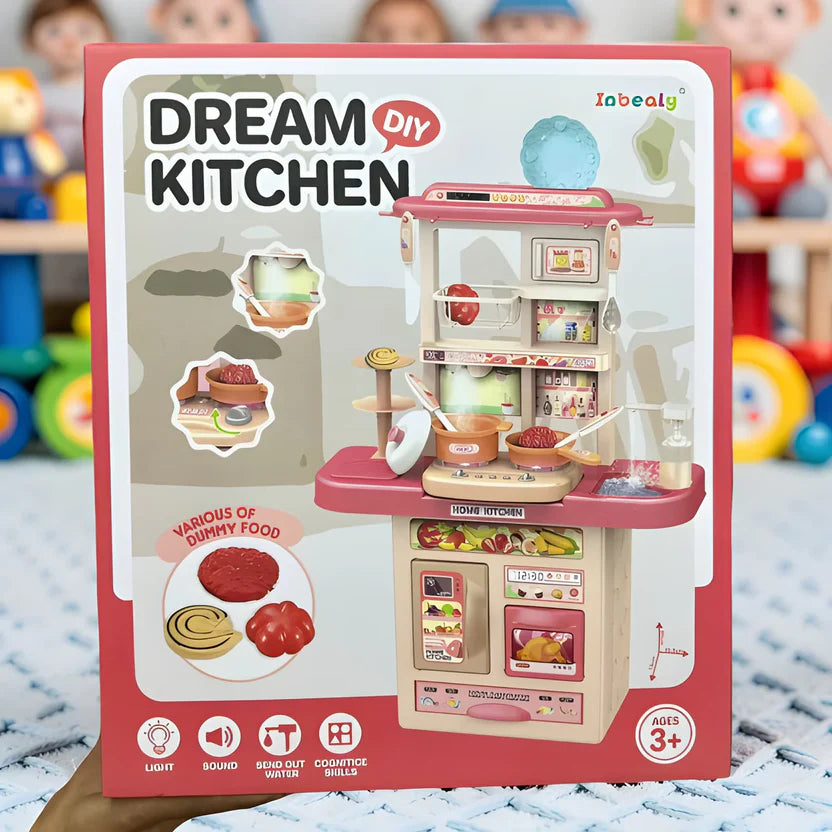 KidoKraze DIY kitchen play house for girls, colorful toy set with realistic kitchen accessories and play features