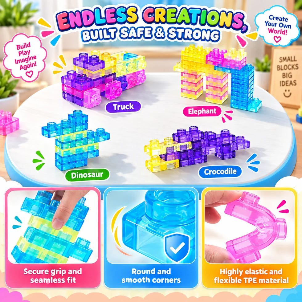 Set of 40 KidoKraze sensory soft gummy building blocks for kids, colorful jelly-shaped educational toys for creative play