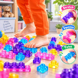 Set of 40 KidoKraze sensory soft gummy building blocks for kids, featuring colorful, jelly-like textures for tactile play and development.