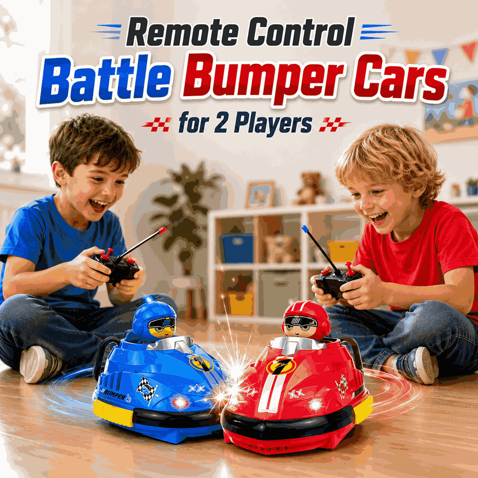 KidoKraze Remote Control Super Battle Bumper 2 Cars for kids, featuring colorful racing cars with bumpers for fun battles.