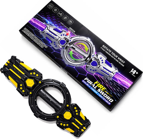 KidoKraze dual-head rotating LED sword toy with sound effects and spinning handle, featuring double-edged design and colorful lights.