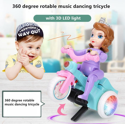 LED Lit Dancing Tricycle Rotating Electric Toy with Lights