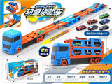 2-in-1 Transforming Truck Playset with Race Track & 2 Alloy Cars