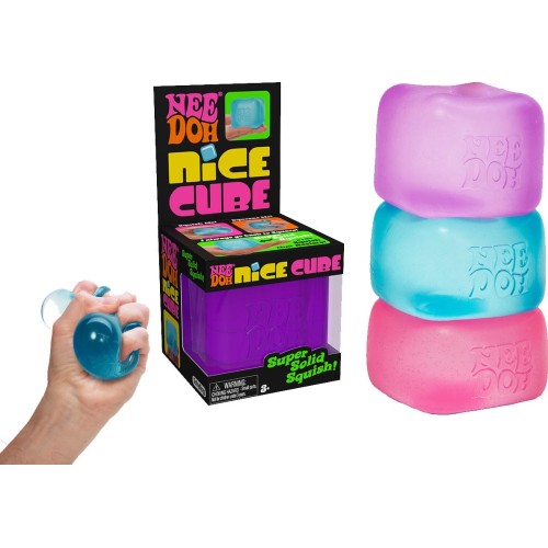 KidoKraze Nee Doh Nice Cube sensory squeeze stress toy in vibrant colors, designed for stress relief and sensory play.