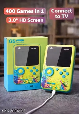 KidoKraze G5 handheld game console with 500+ games, featuring a black and gray design with dual screens and control buttons.