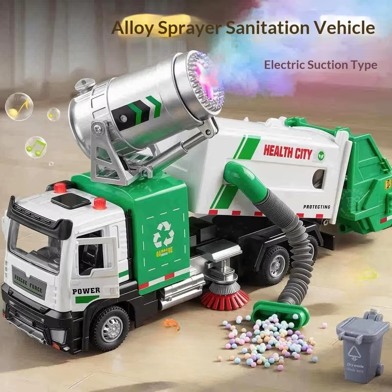 Kids Electric Garbage Truck Toy with Cleaning Brush & Suction Hose